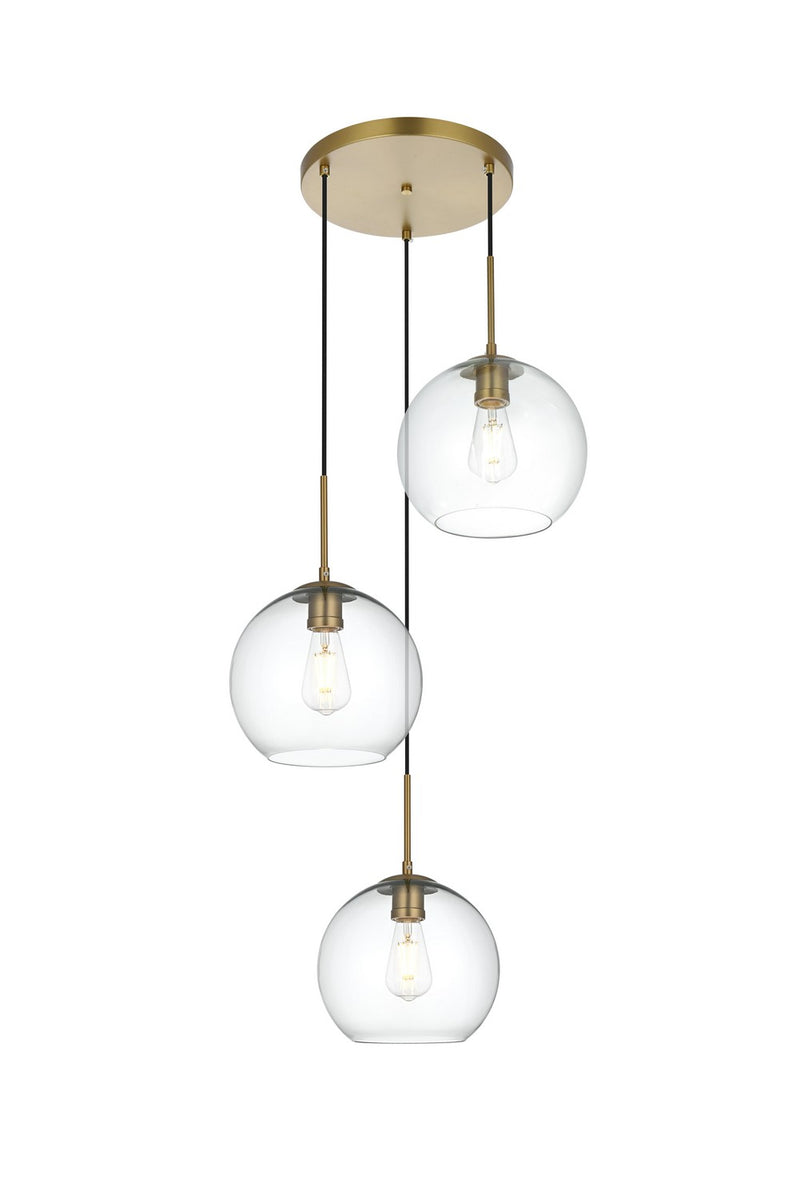 Elegant Lighting LD2214SG Three Light Pendant, Satin Gold and Clear