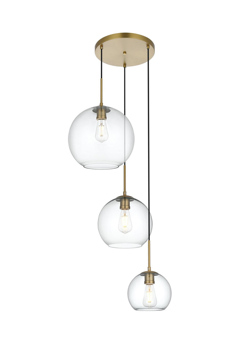 Elegant Lighting LD2218SG Three Light Pendant, Satin Gold and Clear