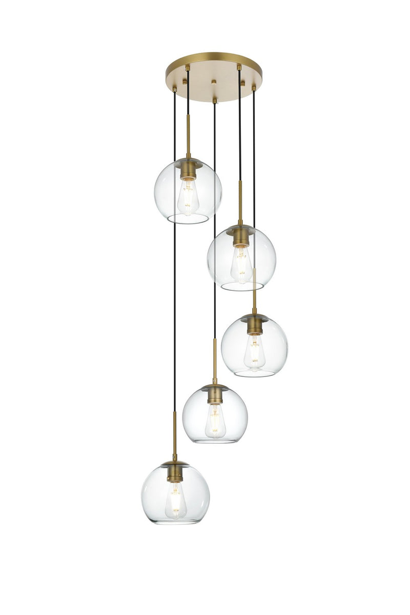 Elegant Lighting LD2226SG Five Light Pendant, Satin Gold and Clear