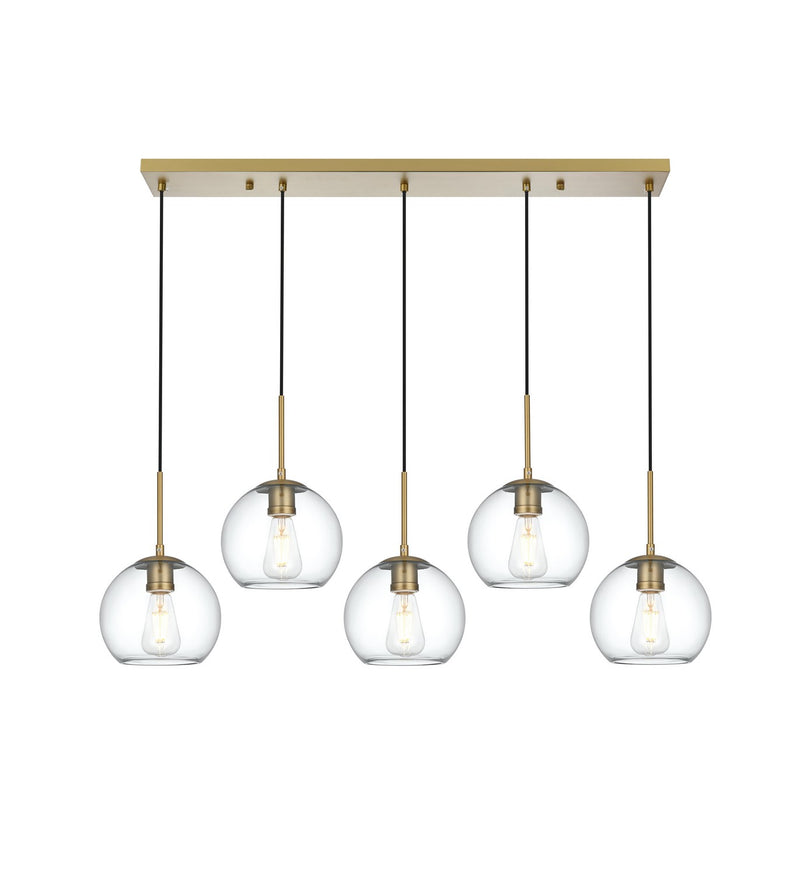 Elegant Lighting LD2228SG Five Light Pendant, Satin Gold and Clear