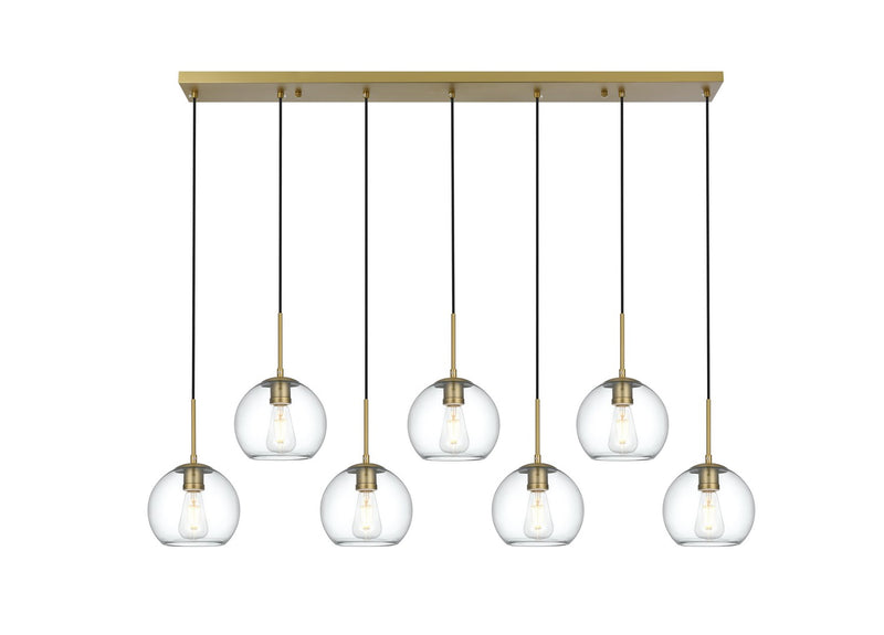 Elegant Lighting LD2230SG Seven Light Pendant, Satin Gold and Clear