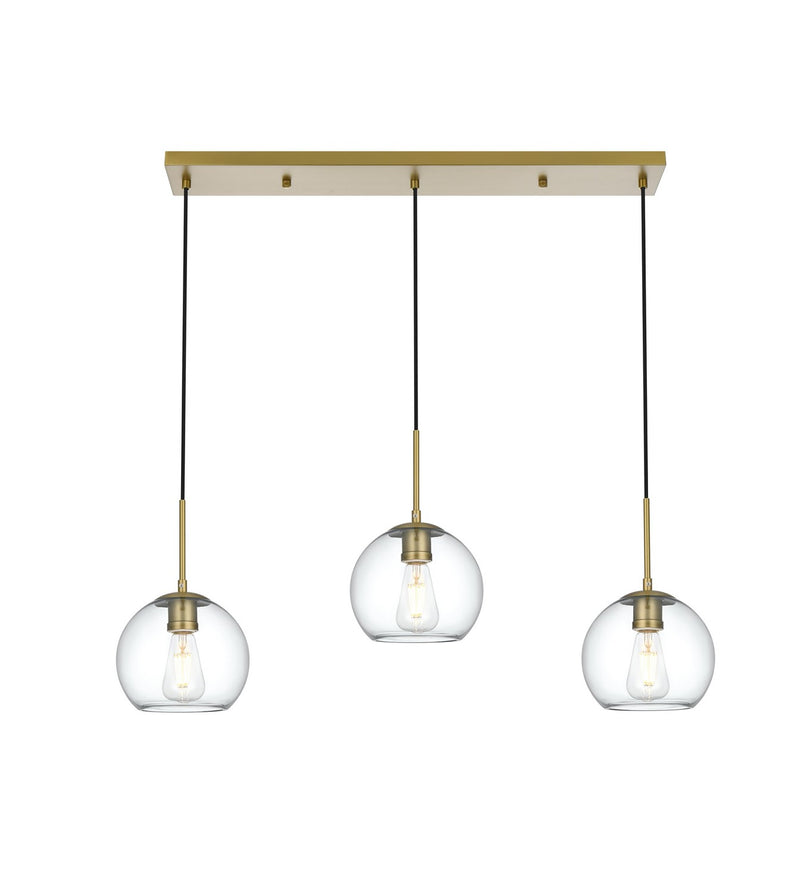 Elegant Lighting LD2236SG Three Light Pendant, Satin Gold and Clear