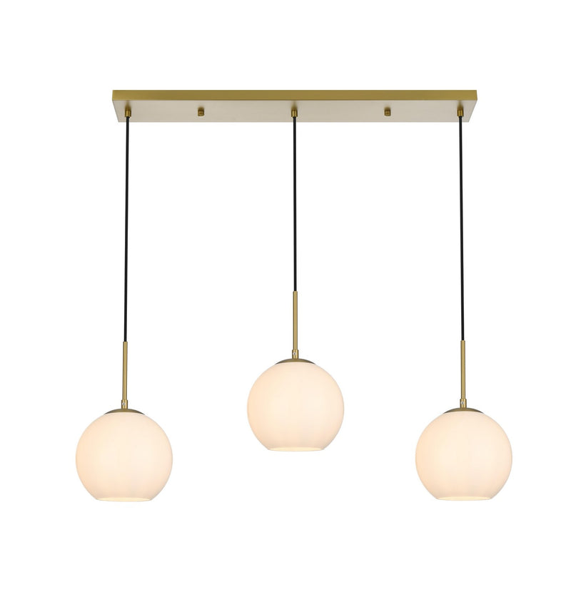 Elegant Lighting LD2237SG Three Light Pendant, Satin Gold and Frosted white