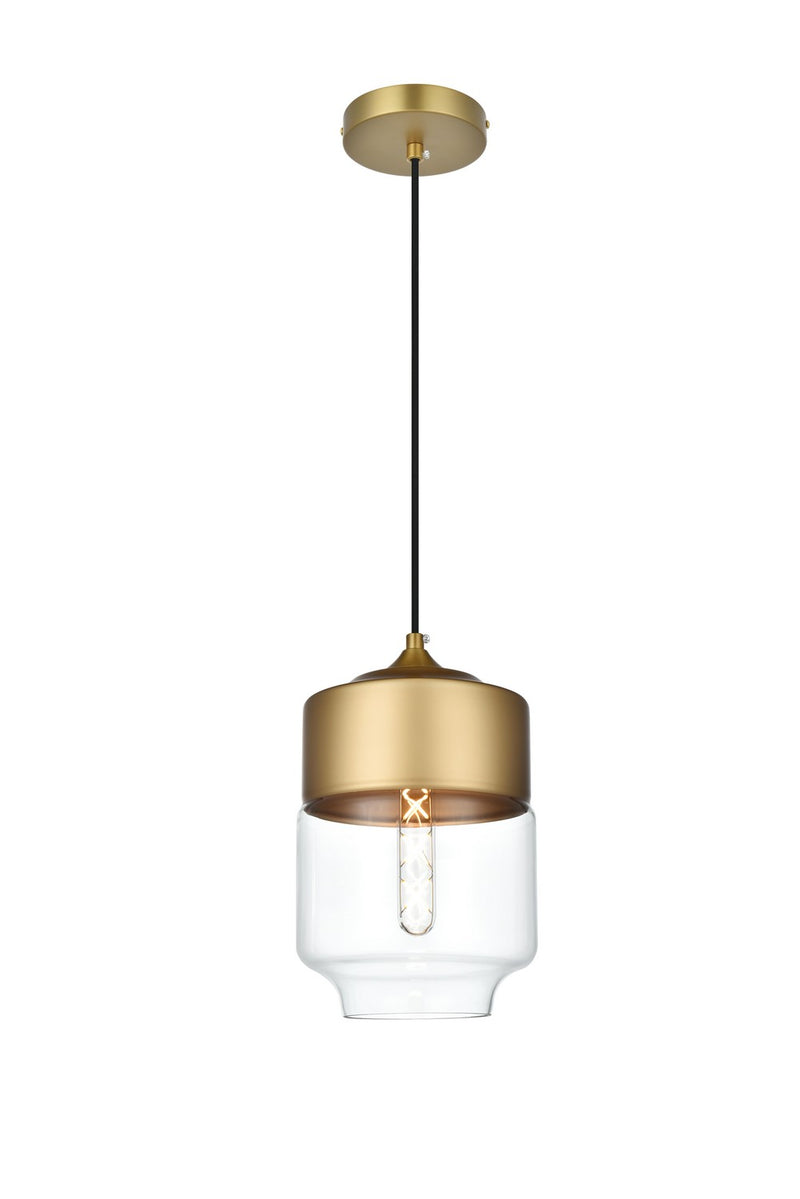 Elegant Lighting LD2241SG One Light Pendant, Satin Gold and Clear