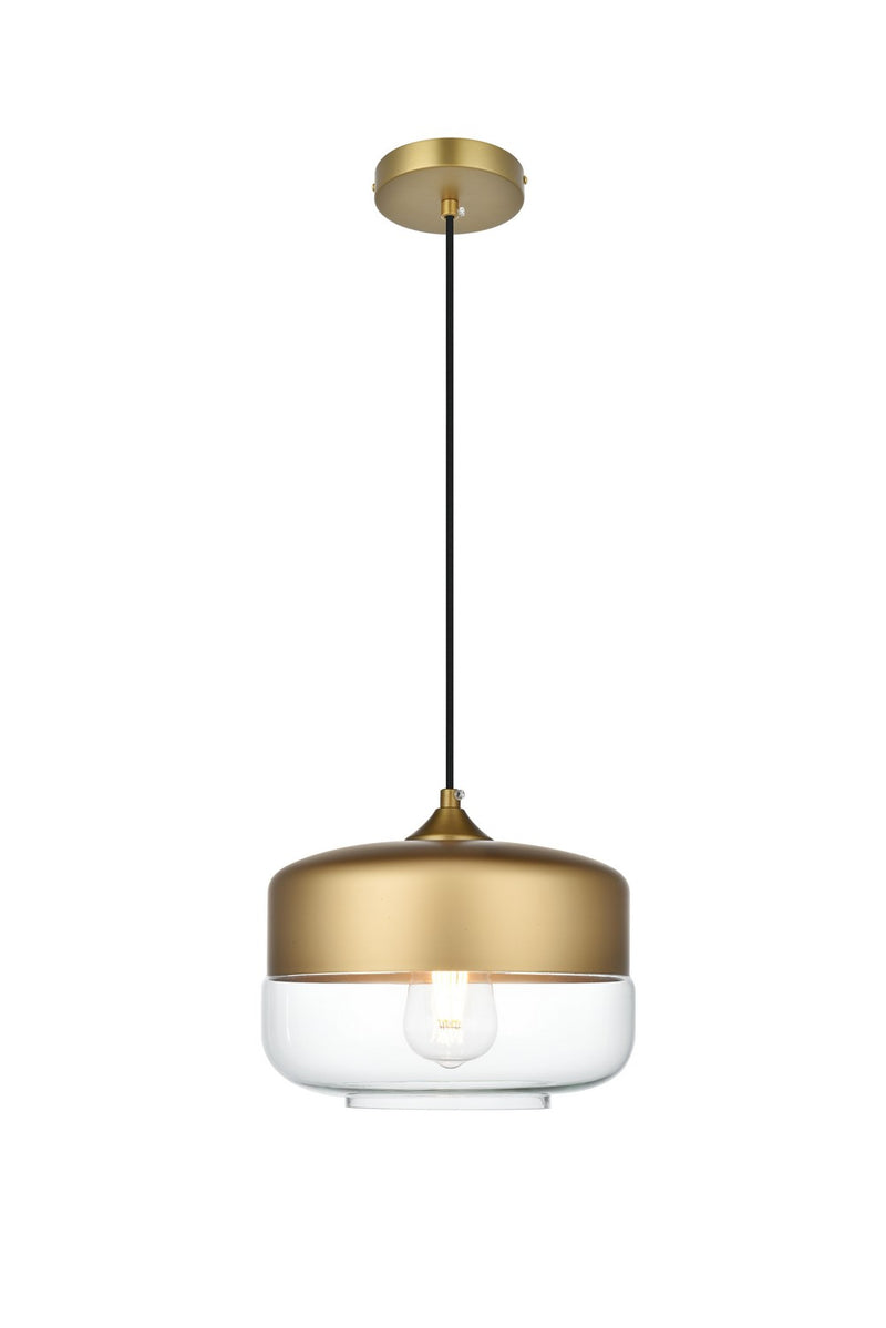 Elegant Lighting LD2243SG One Light Pendant, Satin Gold and Clear