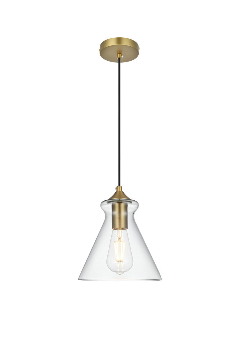 Elegant Lighting LD2244SG One Light Pendant, Satin Gold and Clear
