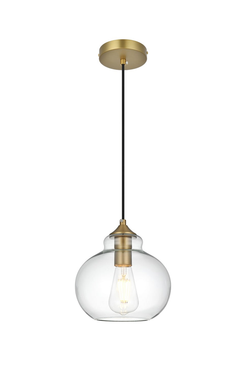 Elegant Lighting LD2245SG One Light Pendant, Satin Gold and Clear
