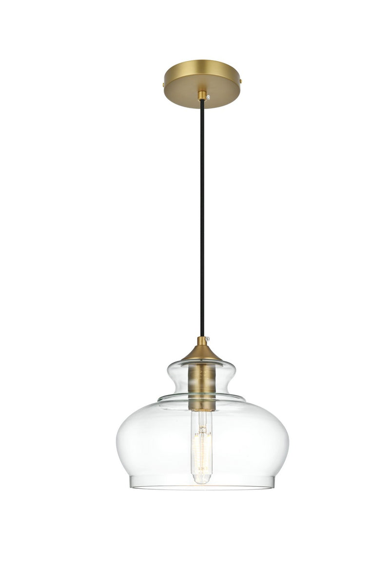 Elegant Lighting LD2246SG One Light Pendant, Satin Gold and Clear