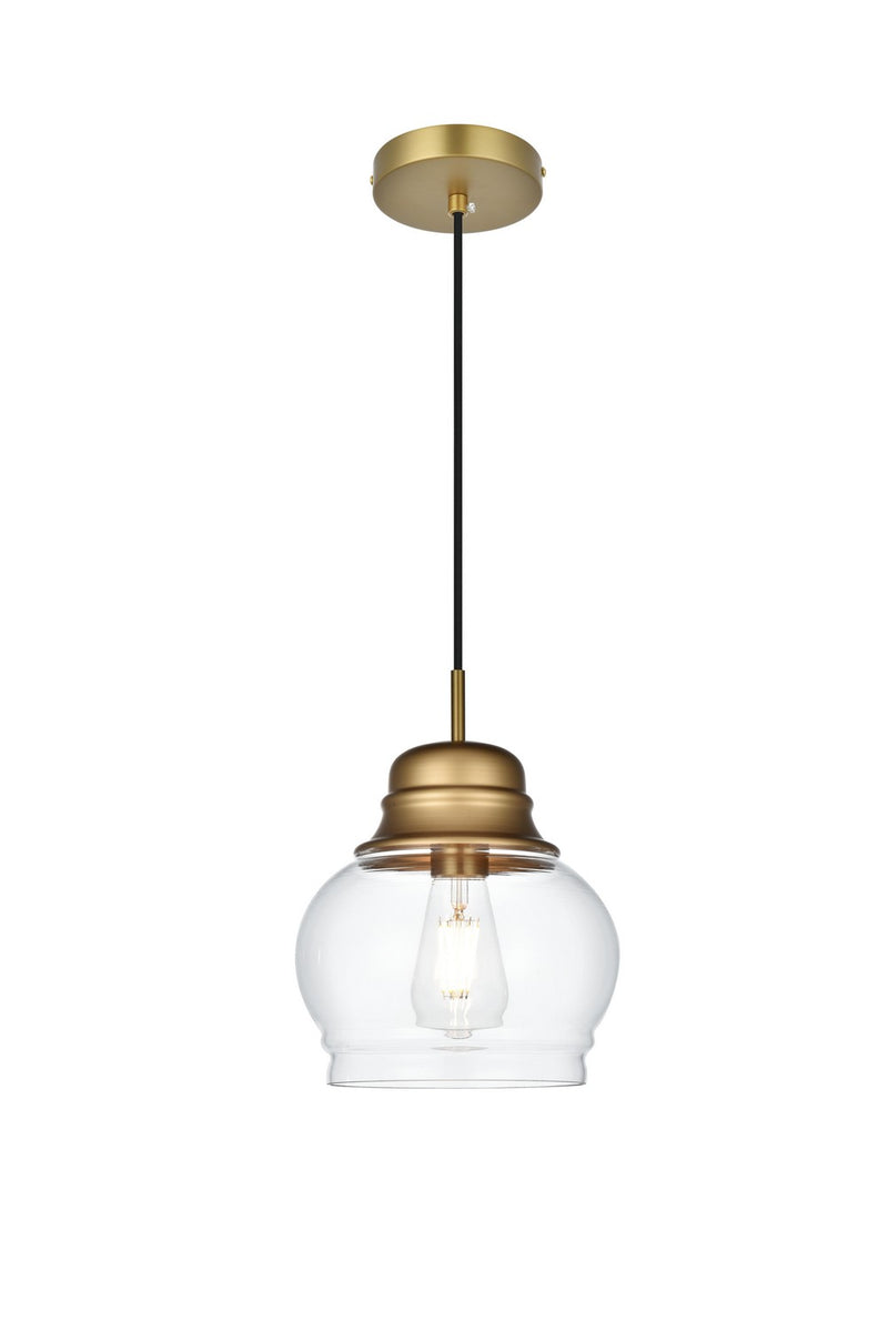 Elegant Lighting LD2252SG One Light Pendant, Satin Gold and Clear