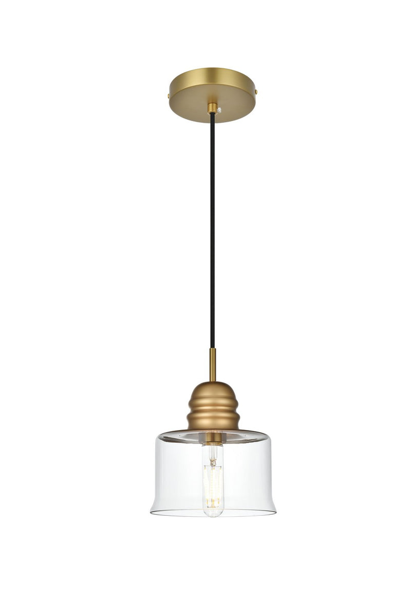 Elegant Lighting LD2253SG One Light Pendant, Satin Gold and Clear