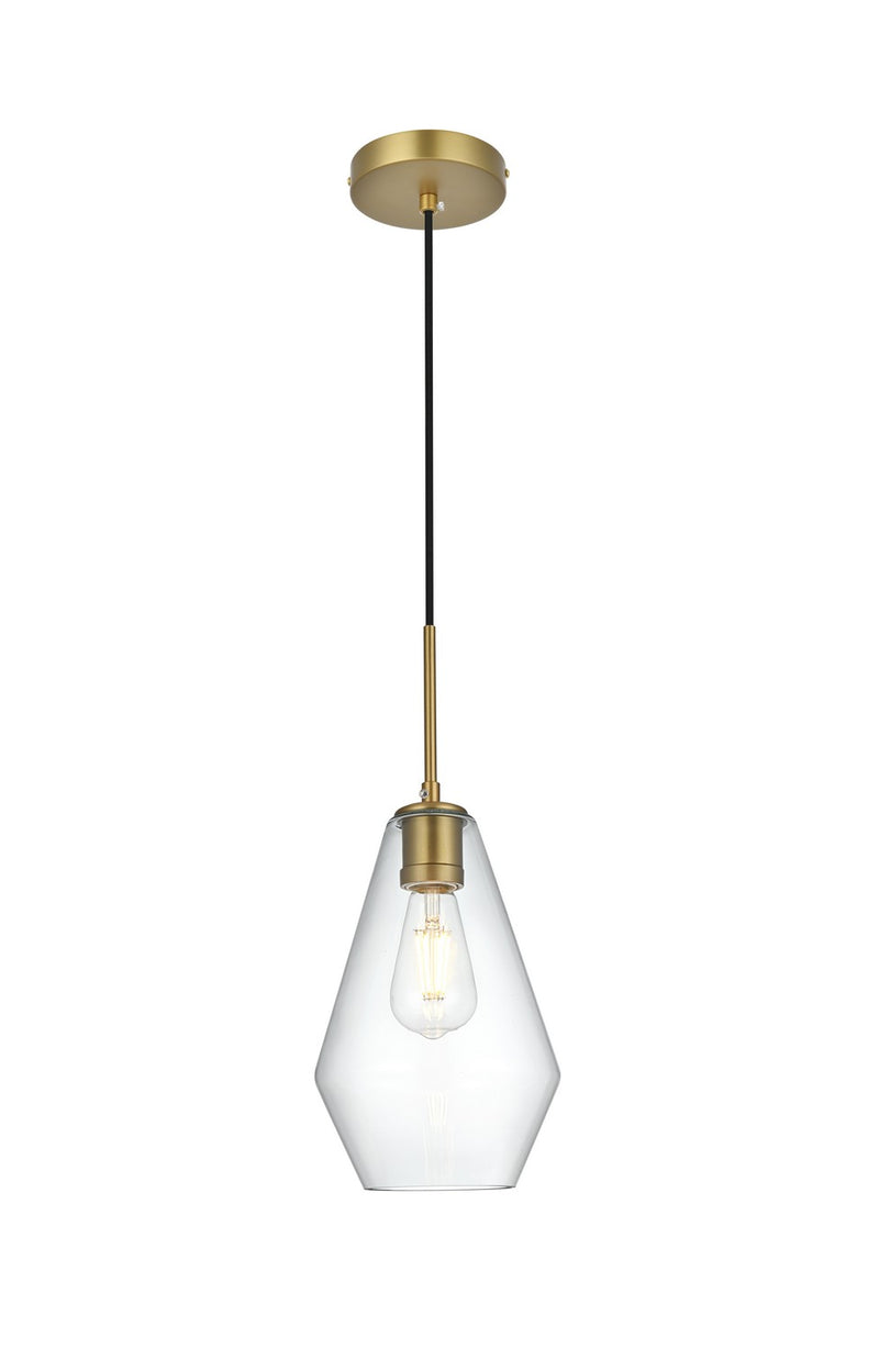 Elegant Lighting LD2260SG One Light Pendant, Satin Gold and Clear