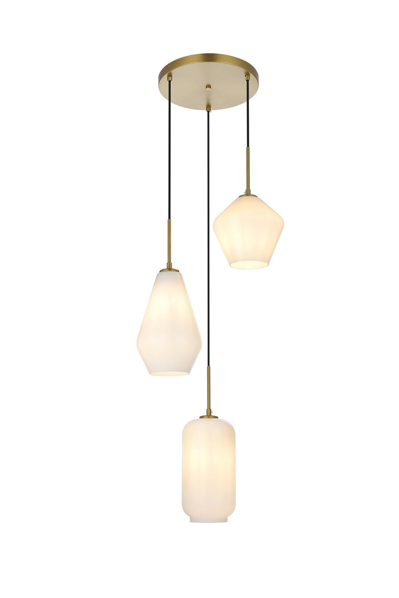 Elegant Lighting LD2269SG Three Light Pendant, Satin Gold and Frosted white