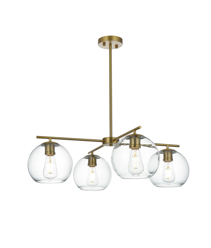 Elegant Lighting LD2331SG Four Light Pendant, Satin Gold and Clear