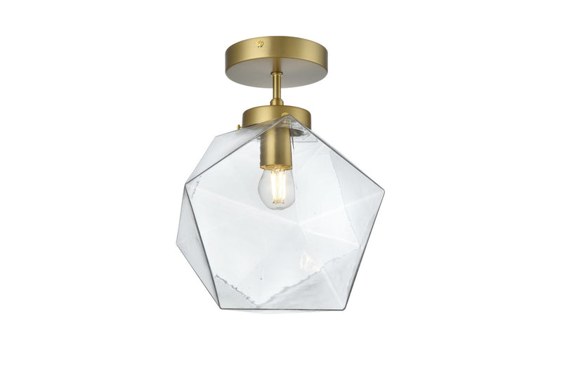 Elegant Lighting LD2346SG One Light Flush Mount, Satin Gold and Clear