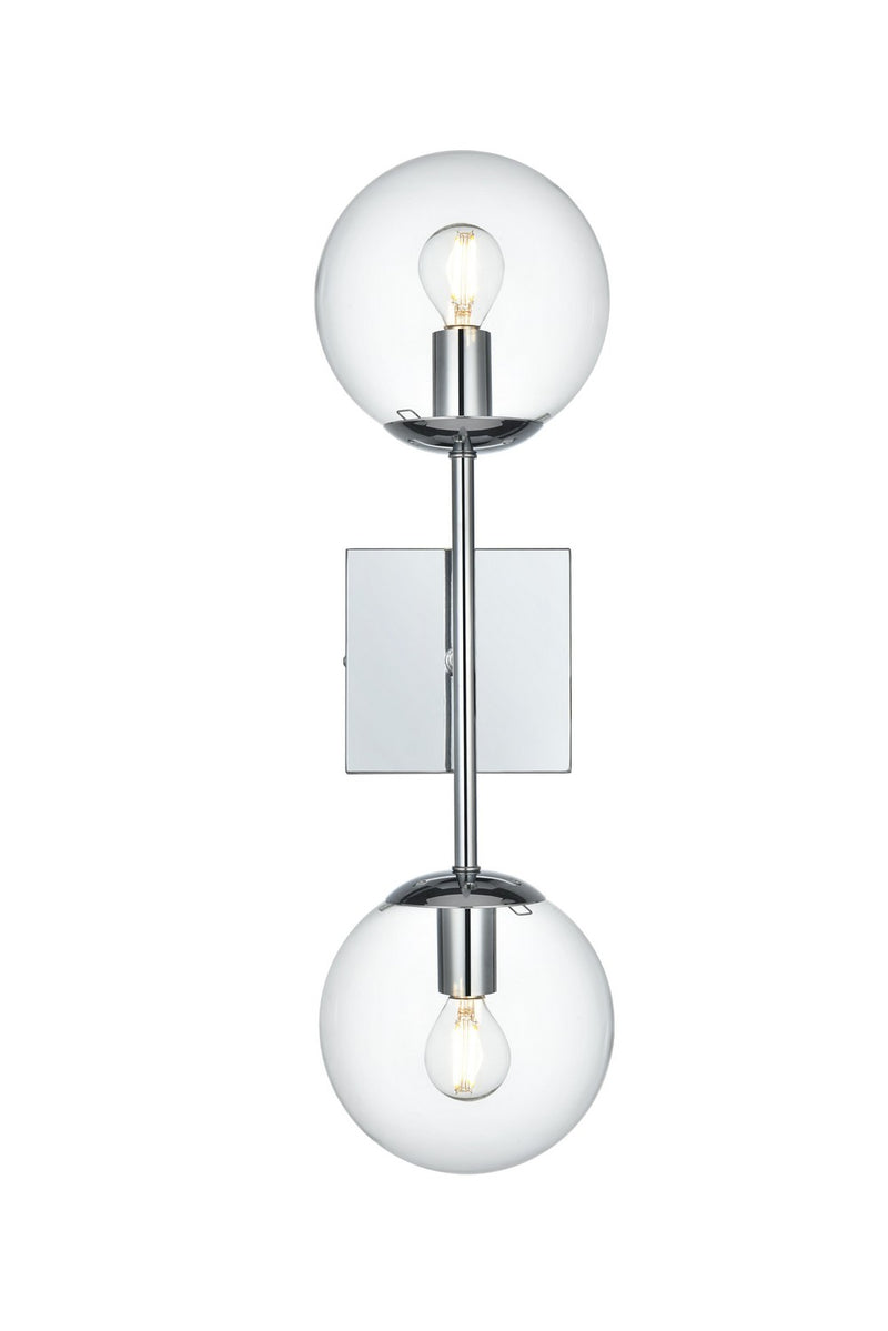 Elegant Lighting LD2357C Two Light Wall Sconce, Chrome and Clear
