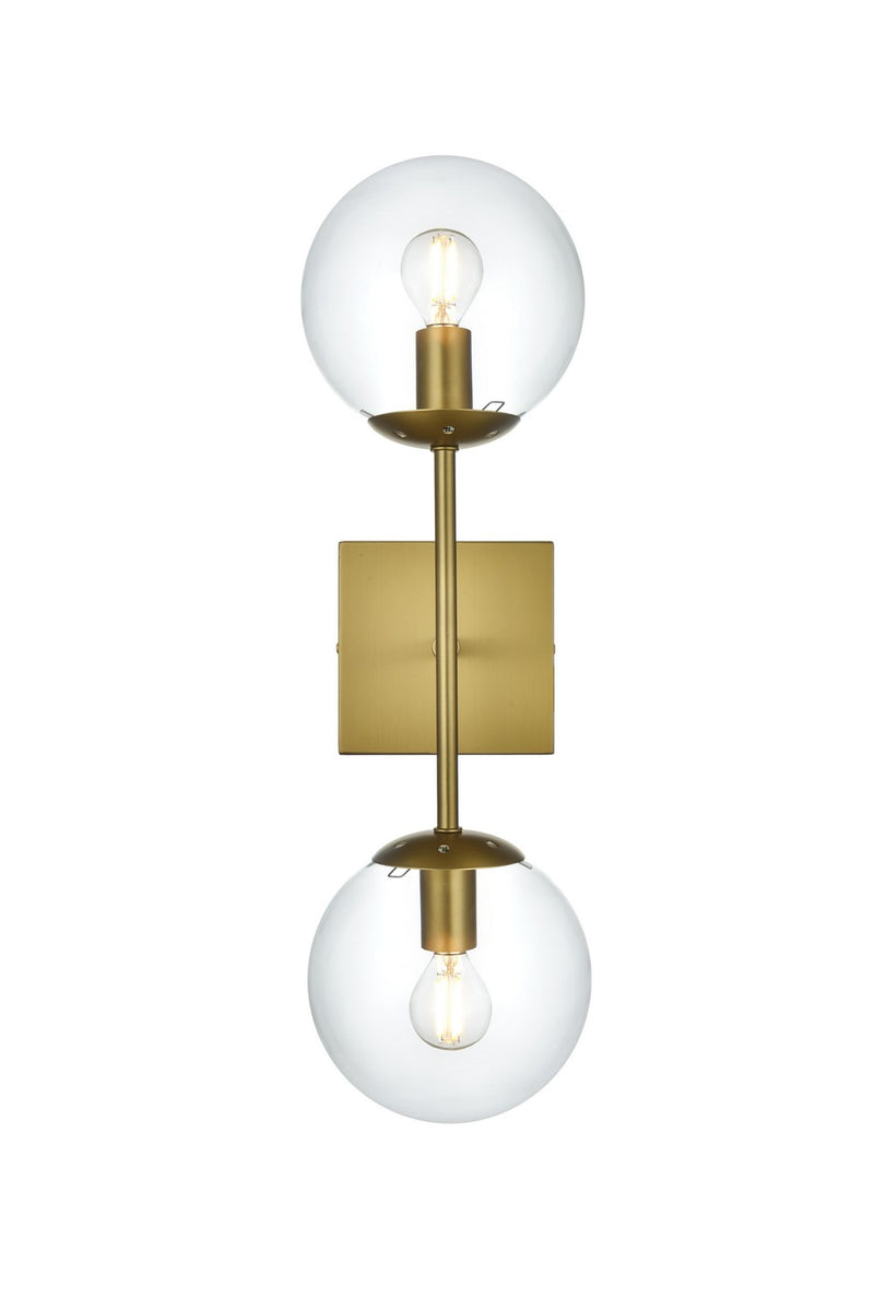 Elegant Lighting LD2357SG Two Light Wall Sconce, Satin Gold and Clear