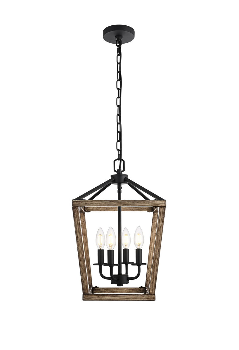 Elegant Lighting LD511H20BW Four Light Pendant, Brown and Black