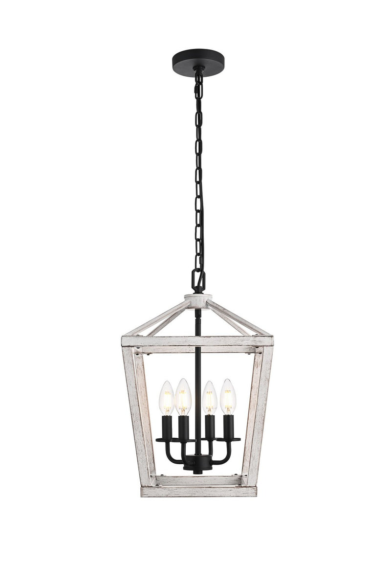 Elegant Lighting LD511H20WG Four Light Pendant, Weathered White and Black