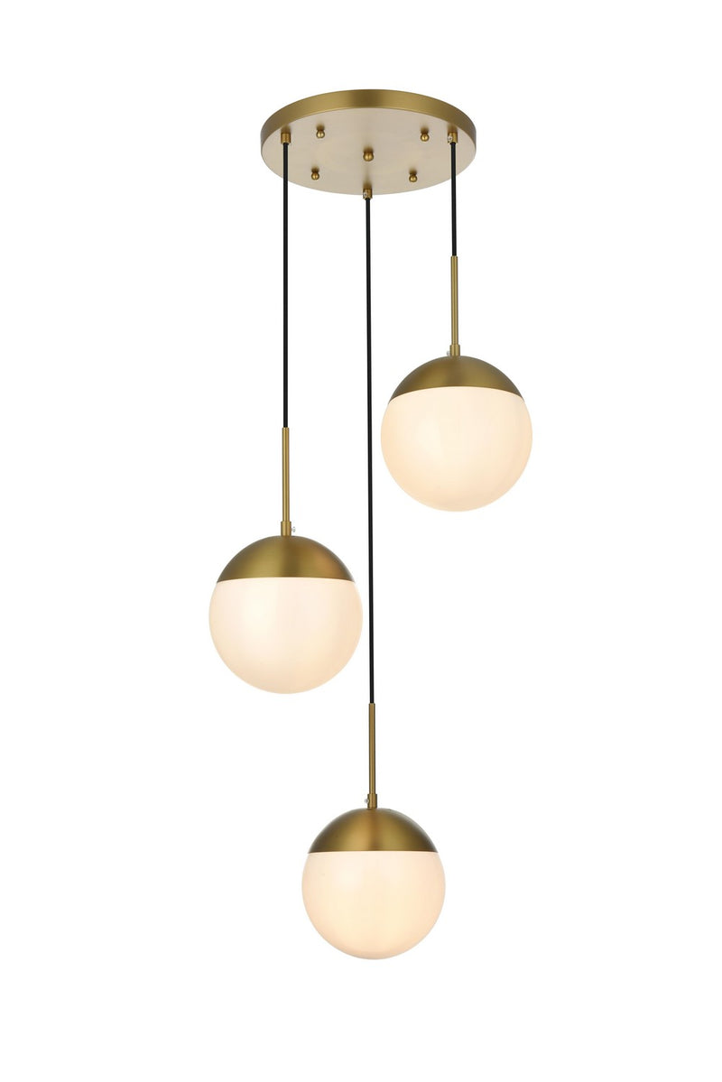 Elegant Lighting LD6068SG Three Light Pendant, Satin Gold and Frosted white