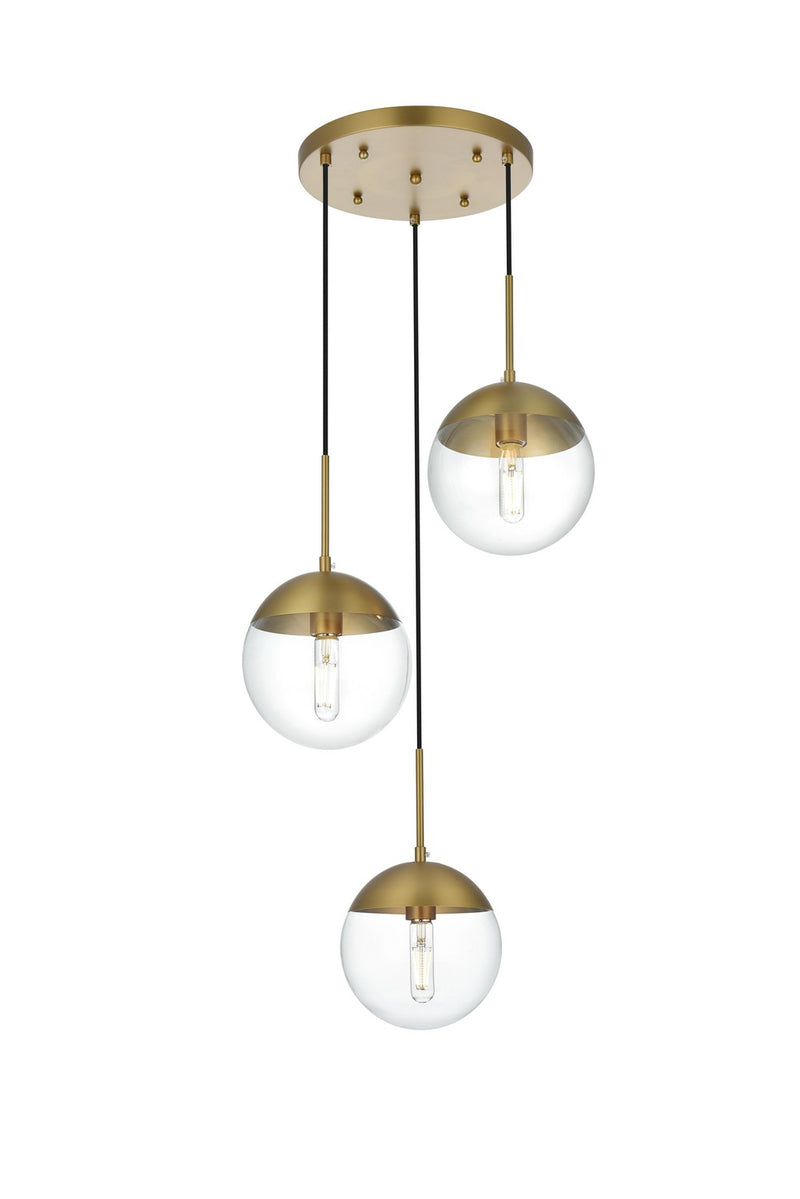 Elegant Lighting LD6069SG Three Light Pendant, Satin Gold and Clear