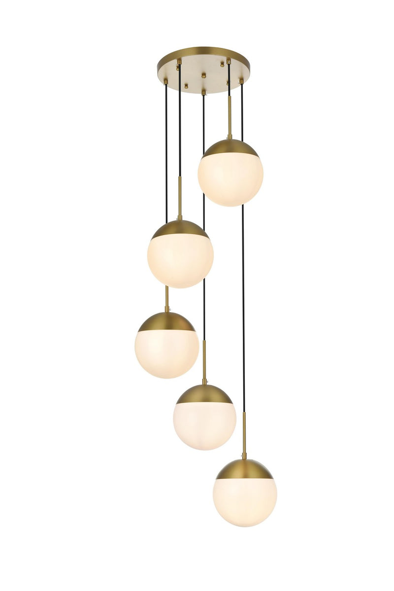 Elegant Lighting LD6074SG Five Light Pendant, Satin Gold and Frosted white