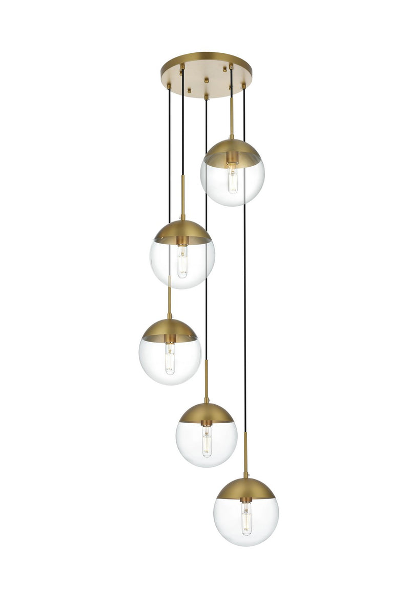 Elegant Lighting LD6075SG Five Light Pendant, Satin Gold and Clear
