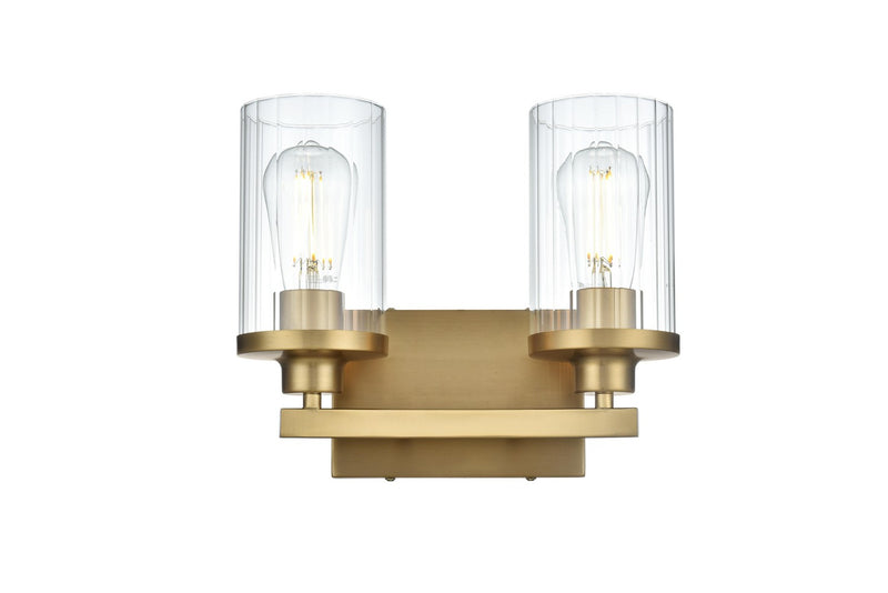 Elegant Lighting LD7316W12SG Two Light Wall Sconce, Satin Gold and Clear