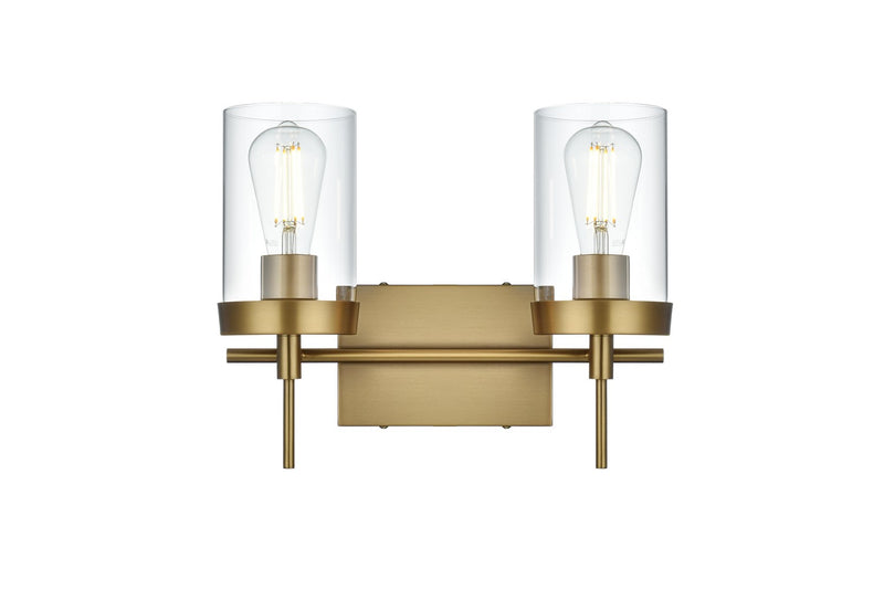 Elegant Lighting LD7319W14SG Two Light Wall Sconce, Satin Gold and Clear