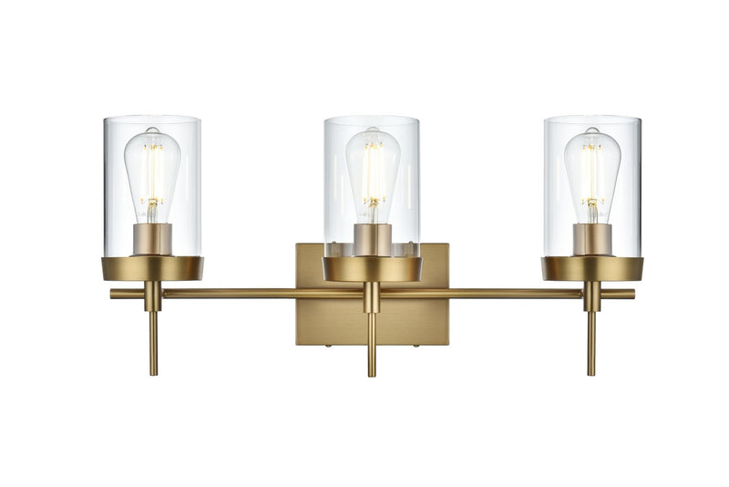 Elegant Lighting LD7319W24SG Three Light Wall Sconce, Satin Gold and Clear