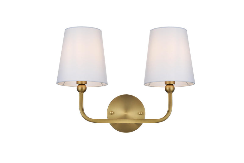 Elegant Lighting LD7322W16SG Two Light Wall Sconce, Satin Gold and White