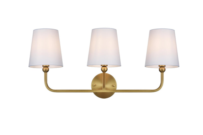 Elegant Lighting LD7322W26SG Three Light Wall Sconce, Satin Gold and White