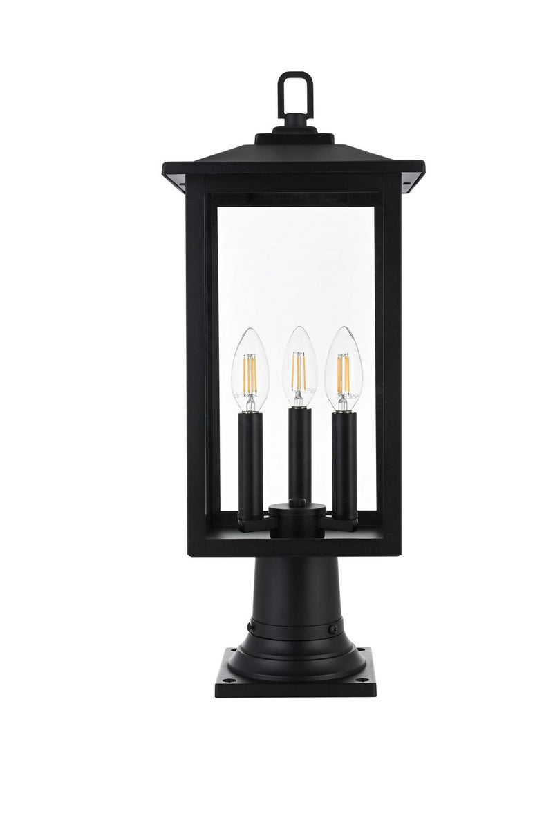 Elegant Lighting OD325P22BK Three Light Outdoor Post Mount, Black