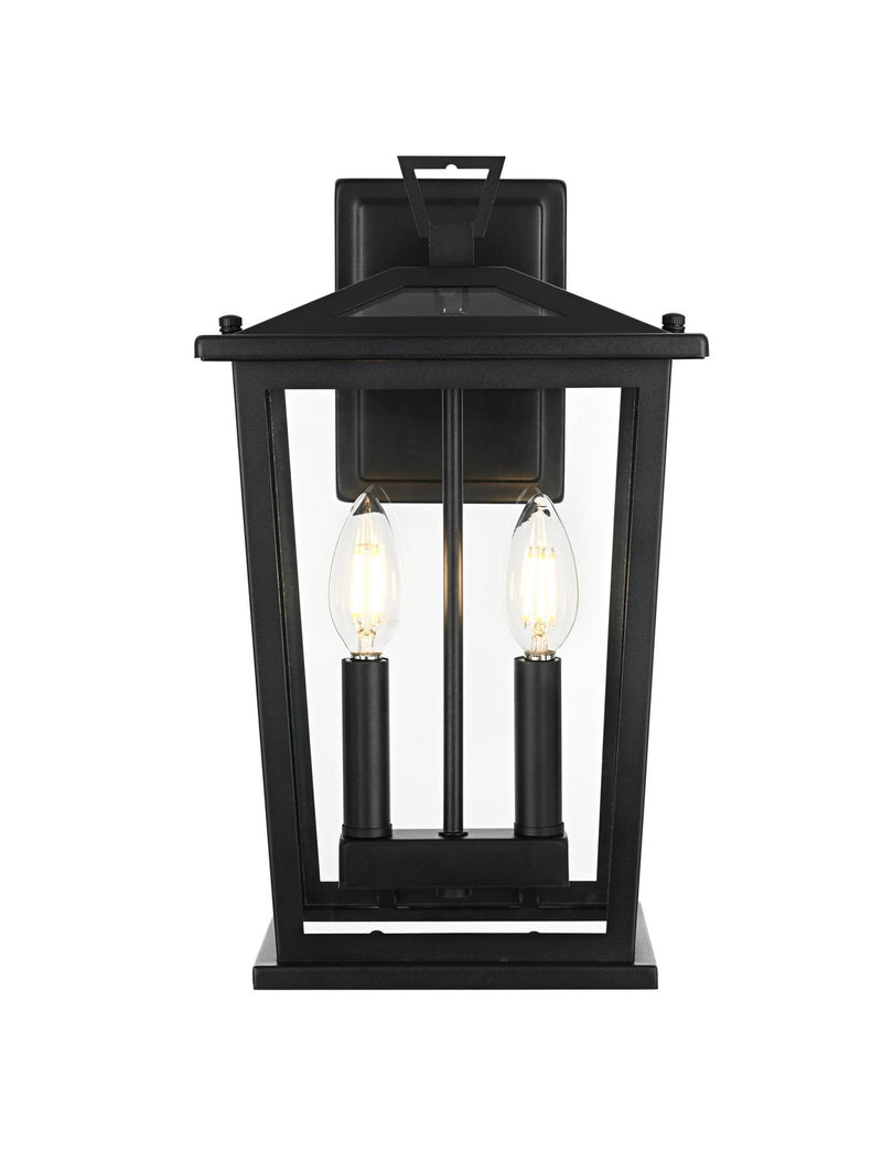 Elegant Lighting OD333W15BK Two Light Outdoor Wall Sconce, Black
