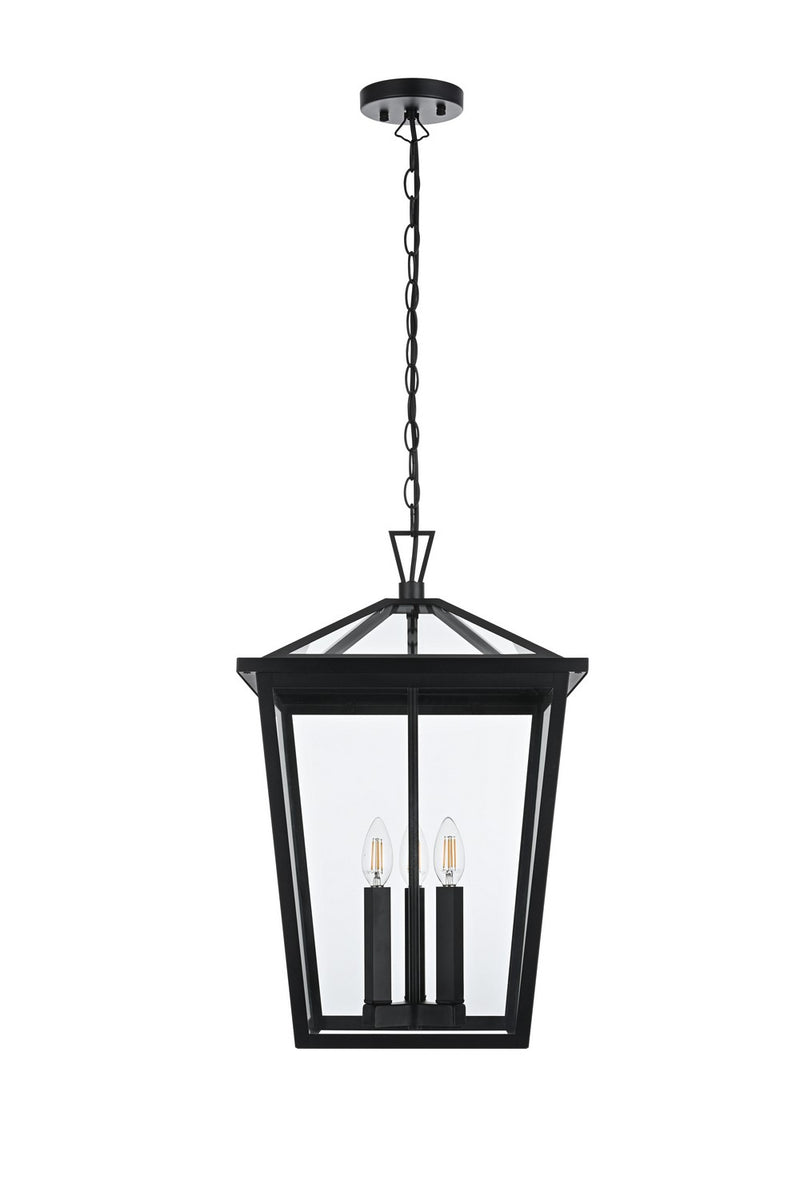 Elegant Lighting OD334H22BK Three Light Outdoor Pendant, Black