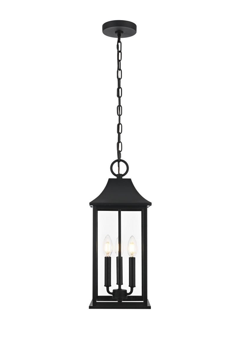 Elegant Lighting OD503H21BK Three Light Outdoor Pendant, Black