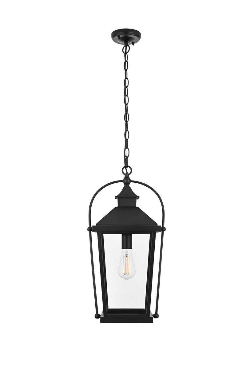 Elegant Lighting OD605H20BK One Light Outdoor Pendant, Black and Clear