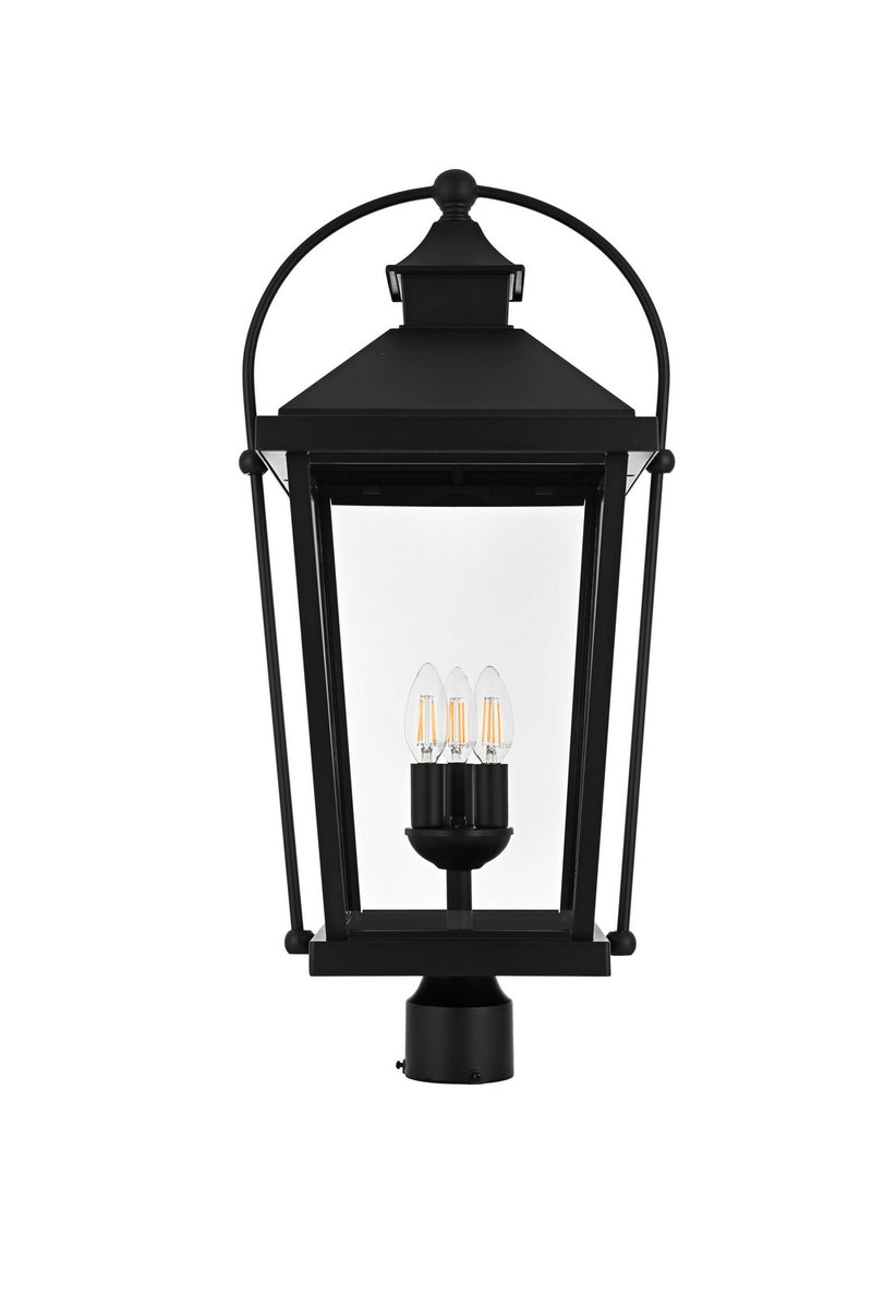 Elegant Lighting OD605P27BK Three Light Outdoor Post Mount, Black and Clear