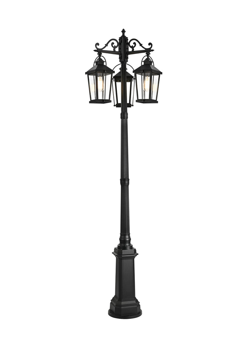 Elegant Lighting OD605P84BK Three Light Outdoor Post Mount, Black and Clear
