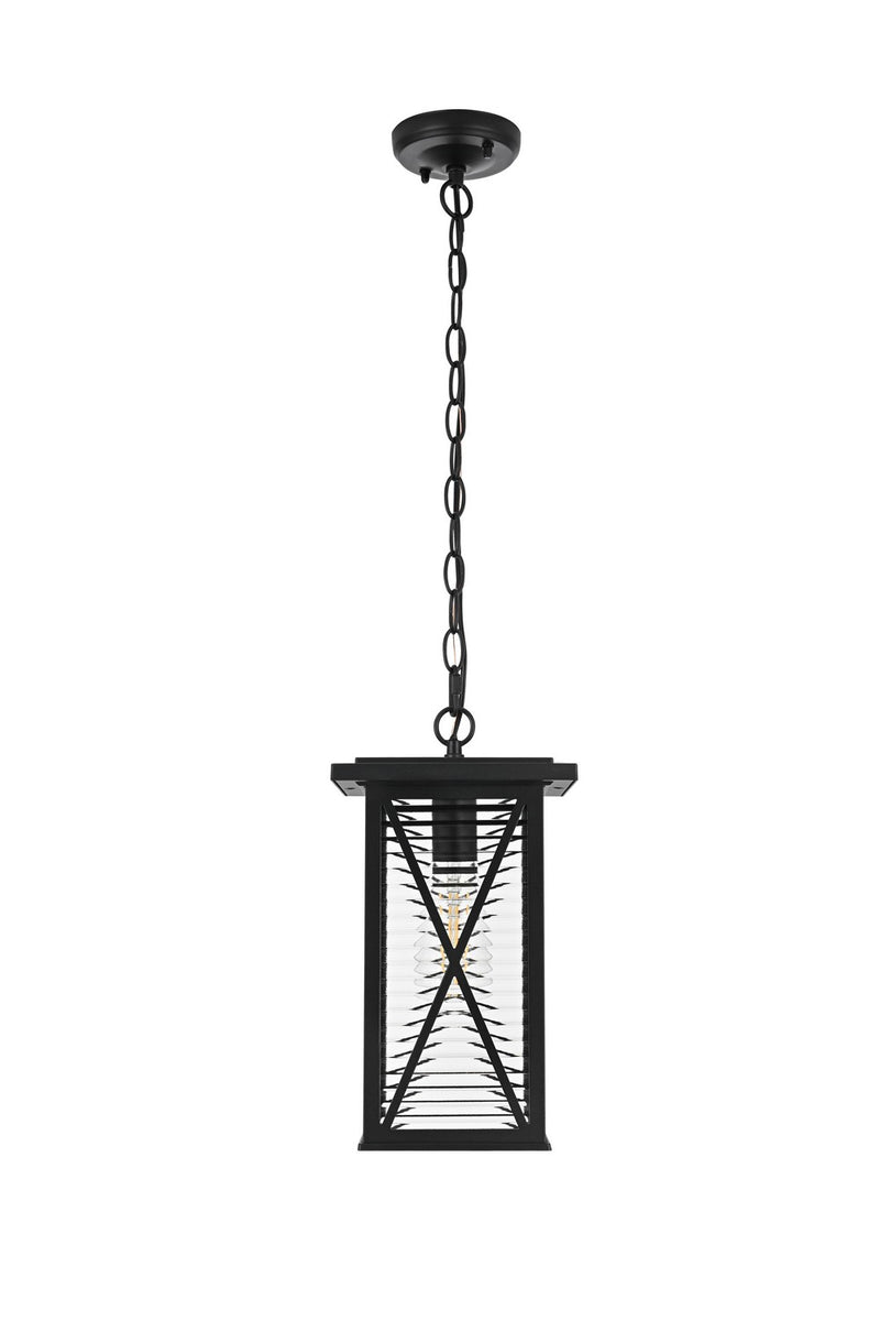 Elegant Lighting OD607H14BK One Light Outdoor Pendant, Black and Clear