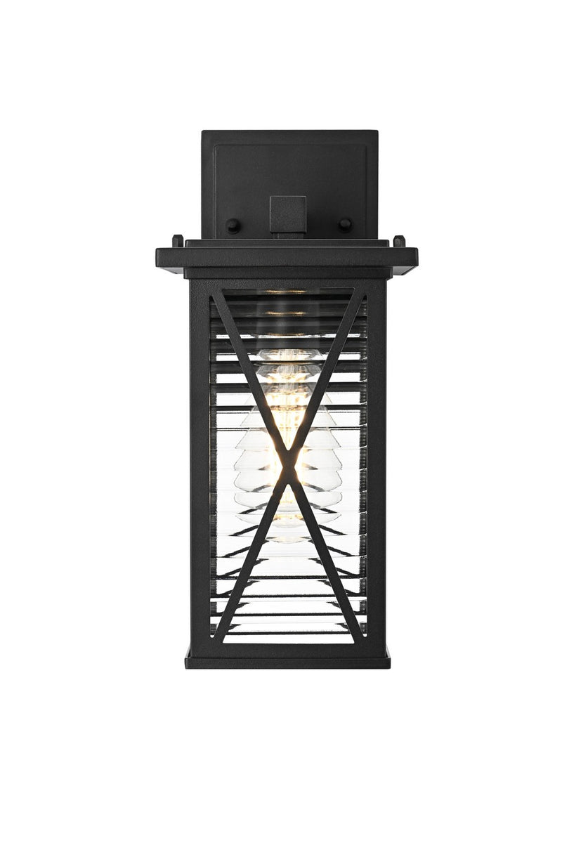 Elegant Lighting OD607W12BK One Light Outdoor Wall Sconce, Black and Clear