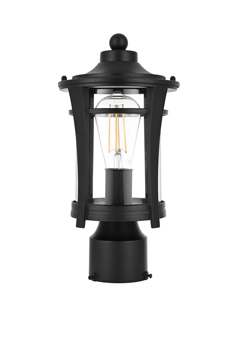 Elegant Lighting OD609P13BK One Light Outdoor Post Mount, Black and Clear