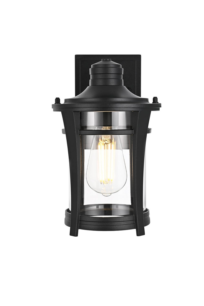 Elegant Lighting OD609W11BK One Light Outdoor Wall Sconce, Black and Clear