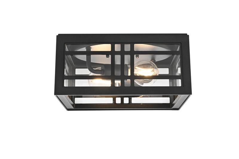 Elegant Lighting OD613F5BK Two Light Outdoor Flush Mount, Black and Clear