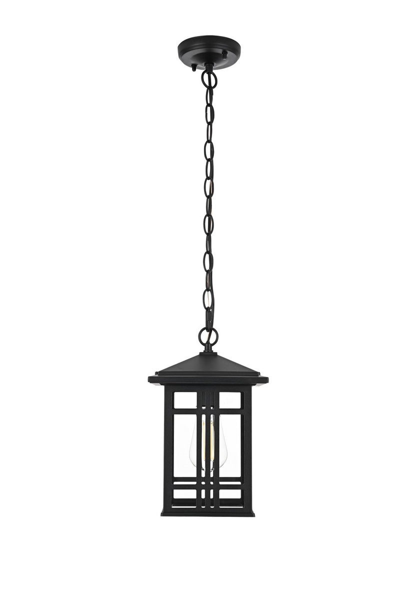 Elegant Lighting OD613H11BK One Light Outdoor Pendant, Black and Clear