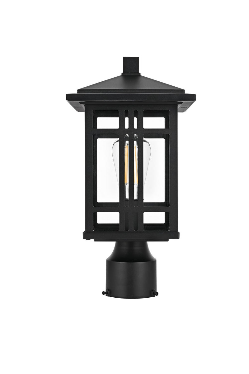Elegant Lighting OD613P14BK One Light Outdoor Post Mount, Black and Clear
