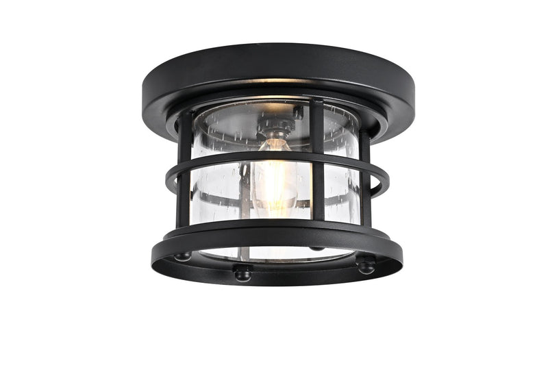 Elegant Lighting OD614F8BK One Light Outdoor Flush Mount, Black and Clear