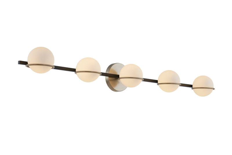Justice Designs FSN-4165-OPAL-MBBR LED Bath Bar, Matte Black w/ Brass