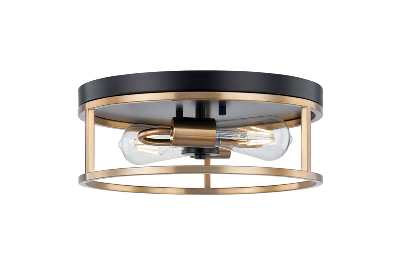 Justice Designs NSH-4483-MBBR Two Light Flush-Mount, Matte Black Canopy w/ Brass