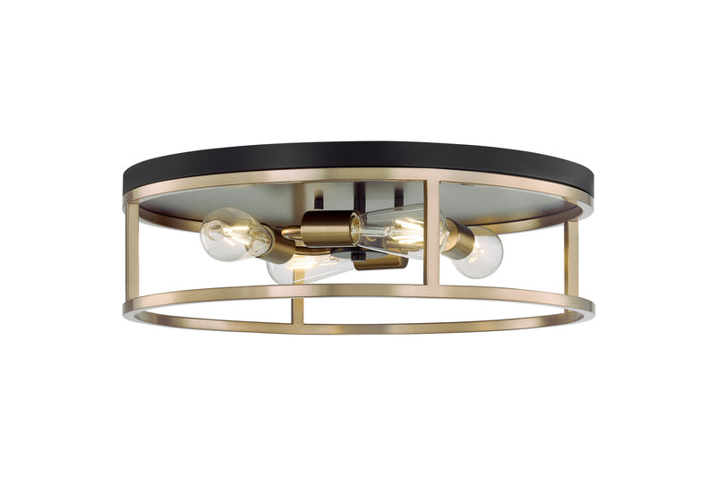 Justice Designs NSH-4487-MBBR Four Light Flush-Mount, Matte Black Canopy w/ Brass