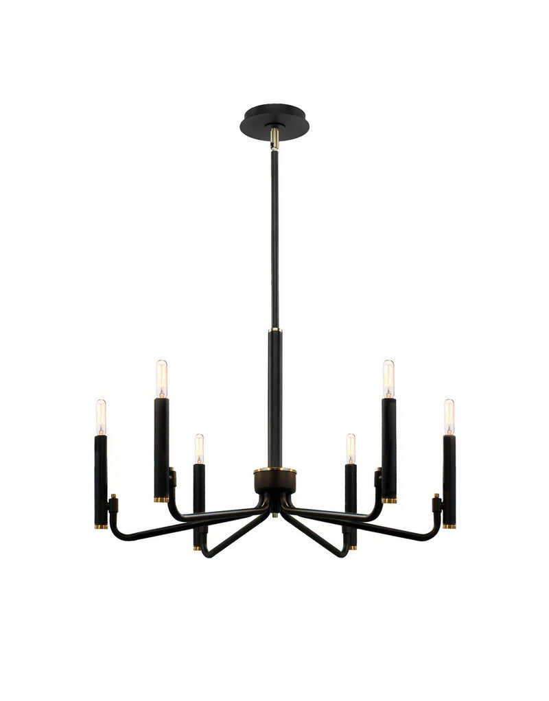 Justice Designs NSH-8183-MBBR Six Light Chandelier, Matte Black w/ Brass
